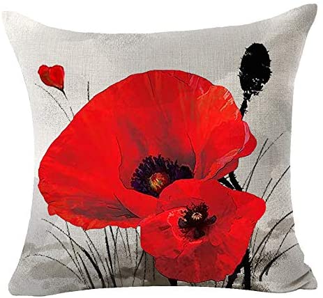 Charming Retro Watercolor Oil Painting Red Poppy Cotton Linen Throw Pillow Case Cushion Cover New Home Office Indoor Decorative