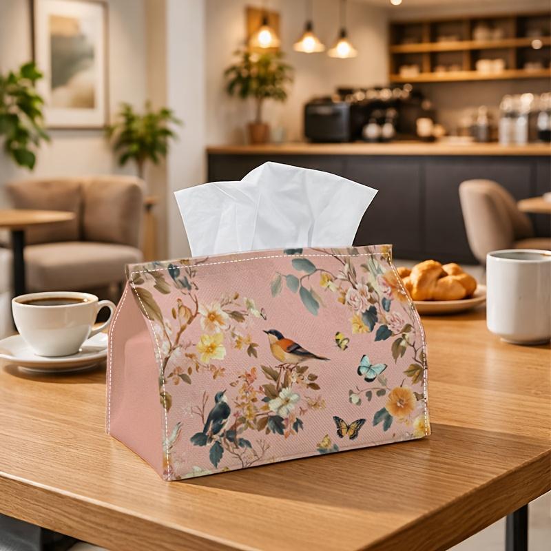 2D Flat, 1pc Vintage Floral and Bird Tissue Box - Pastel Natural Art Tissue Storage Box, Suitable for Roll Tissue/Facial Tissue/Individual Tissues, Mu