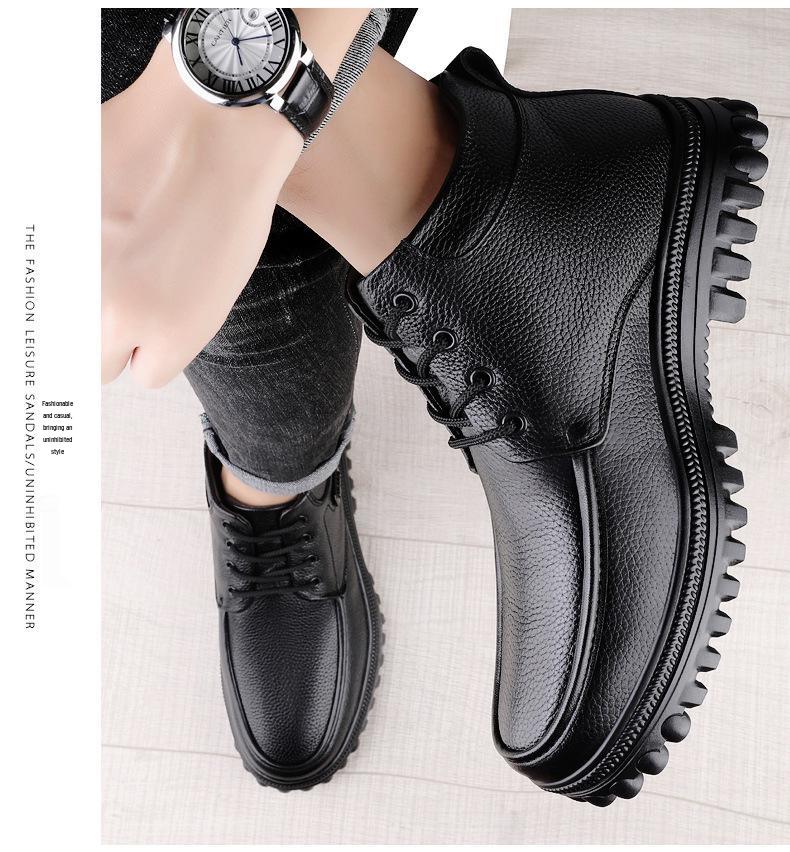 Men's Extra Large Leather High-Top Boots - Business Casual Style with Big Toe Cap and Plus Velvet Lining