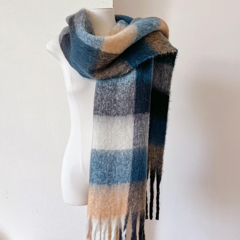 Winter neuer karierter Schal für Paare, warmer, dicker Mohair-Winterschal für Damen