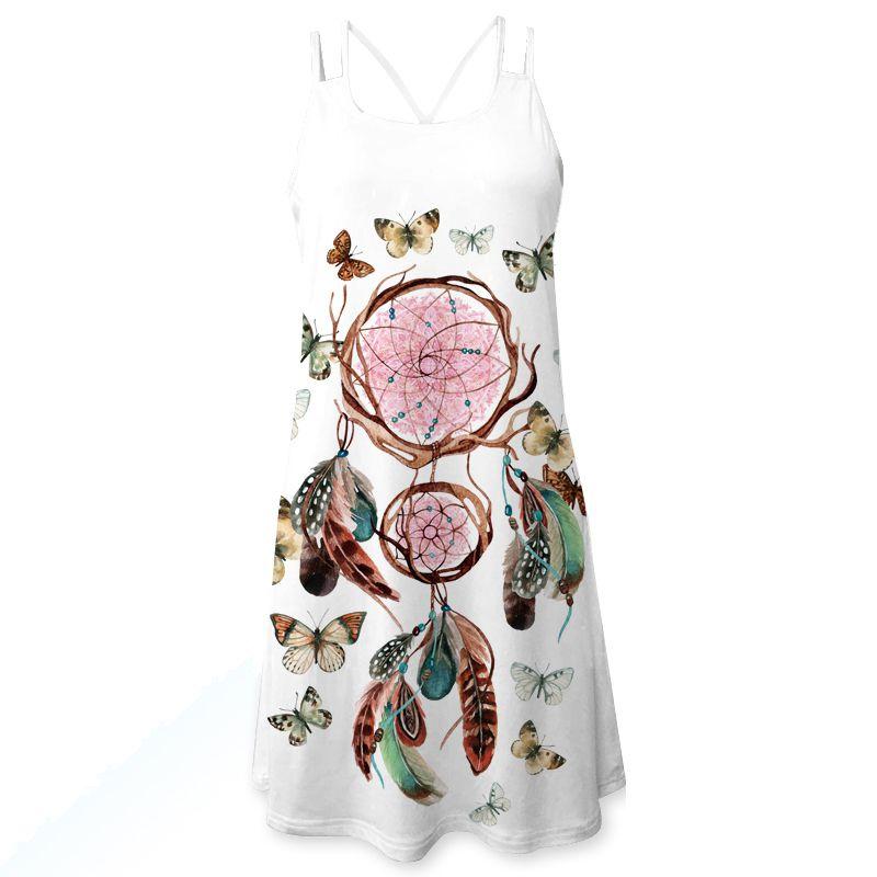 Vintage Boho Women Loose Summer Sleeveless 3d Floral Print Tank Mini Dress For Effortless Style