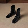 Krazing Pot Microfiber Square Toe Med Heels Elastic Boots Size 43 Slip On Women  Basic Design Ankle Boots