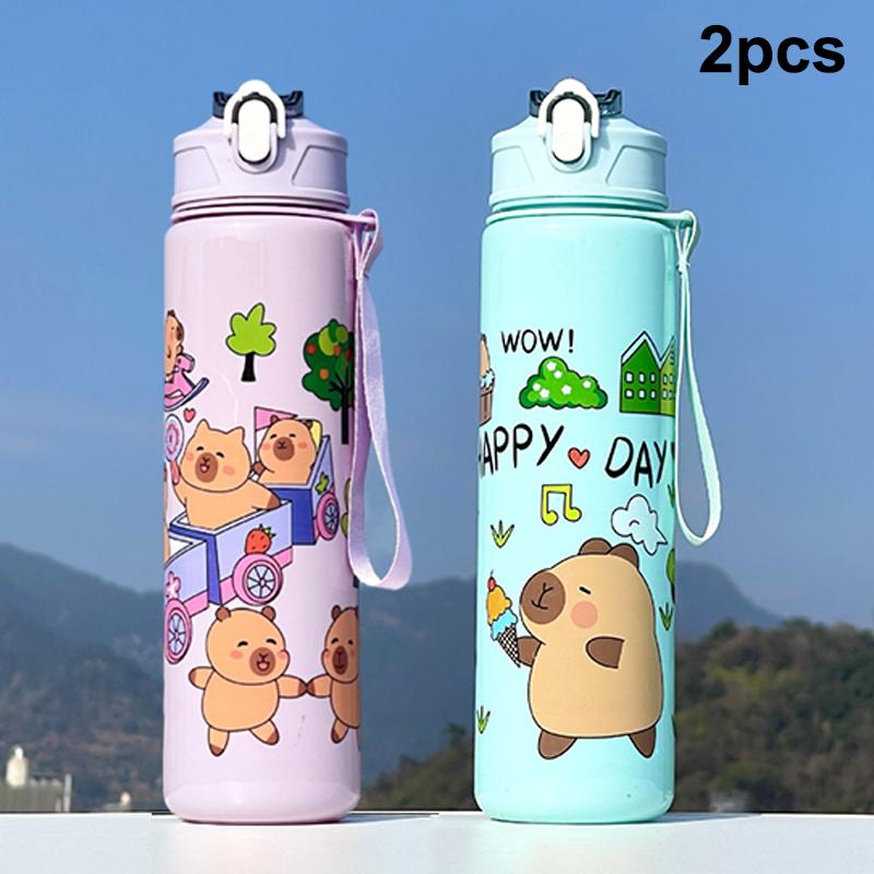 800ml Cartoon Capybara Water Bottle Plastic Water Cup Portable Large Capacity With Straw Sports Water Bottle Outdoor Tableware
