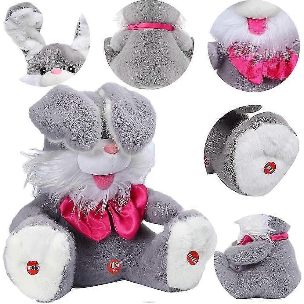Singing Plush Rabbit Musical Toy Peek A Boo Rabbit Repeats Interactive Animated Plush Animal Toys for Baby (Gray) 25-26