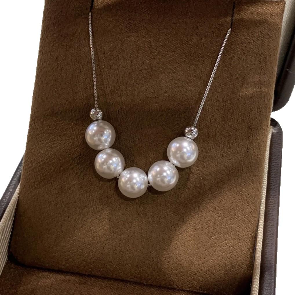 Zhuji Freshwater Pearl Necklace - Adjustable 5-Bead High-Luster Pendant, Comparable to Akoya