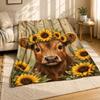 Sunflower Calf Portrait Coral Fleece Blanket Farm Animal Decor