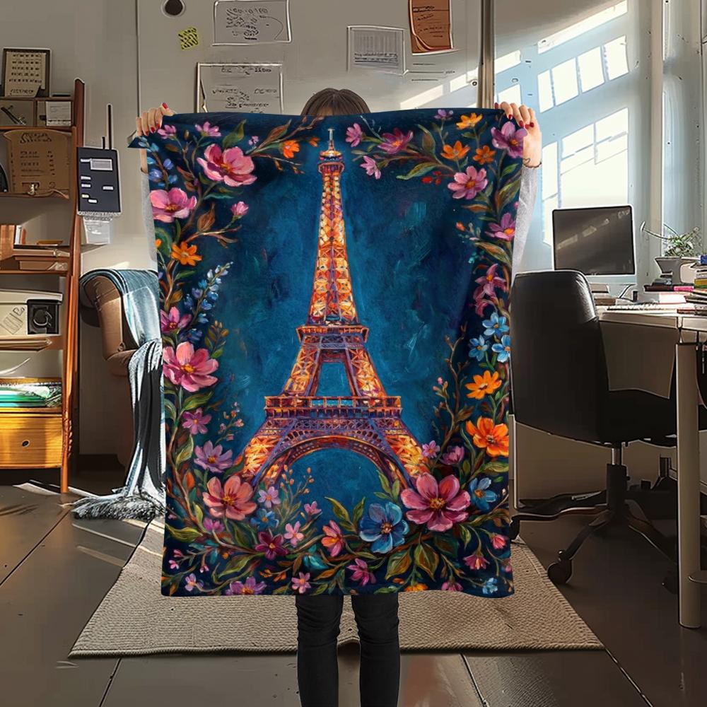 Paris Eiffel Tower Print Flannel Blanket, High quality Comfortable for All Seasons, Home Decor, Warmth and Comfort, Perfect for Christmas Gifts85