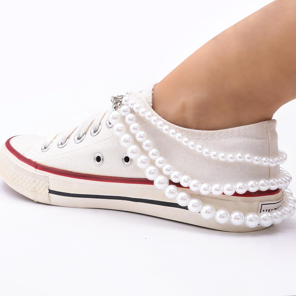 Mehrlagige vielseitige Perlen-Edelstahlkette Schuhaccessoires Abnehmbares Design Canvas-Schuhe Martin-Stiefel, Schuhketten-Accessoires