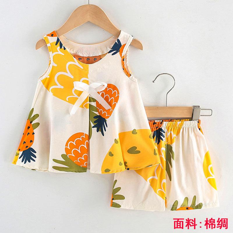 Girls Summer Floral Rayon Vest And Shorts Set Cute Baby Cotton Silk Home Wear Two Piece Outfit For Kids