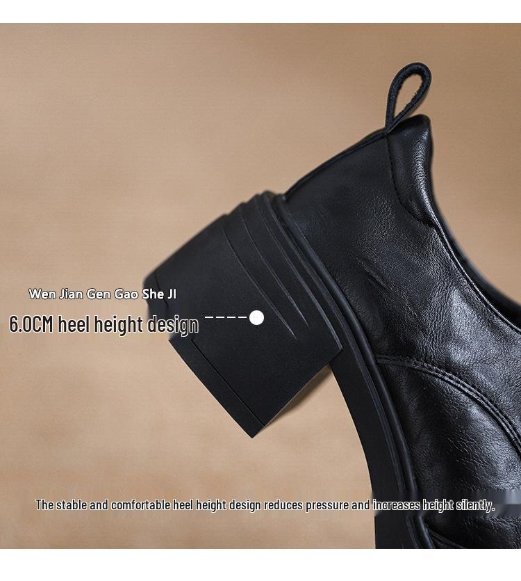 Damen Lammleder Retro Klobige Absatz Slipper mit dicken Sohlen und runder Zehenpartie, 2025 Schnürdesign, Britischer Stil.