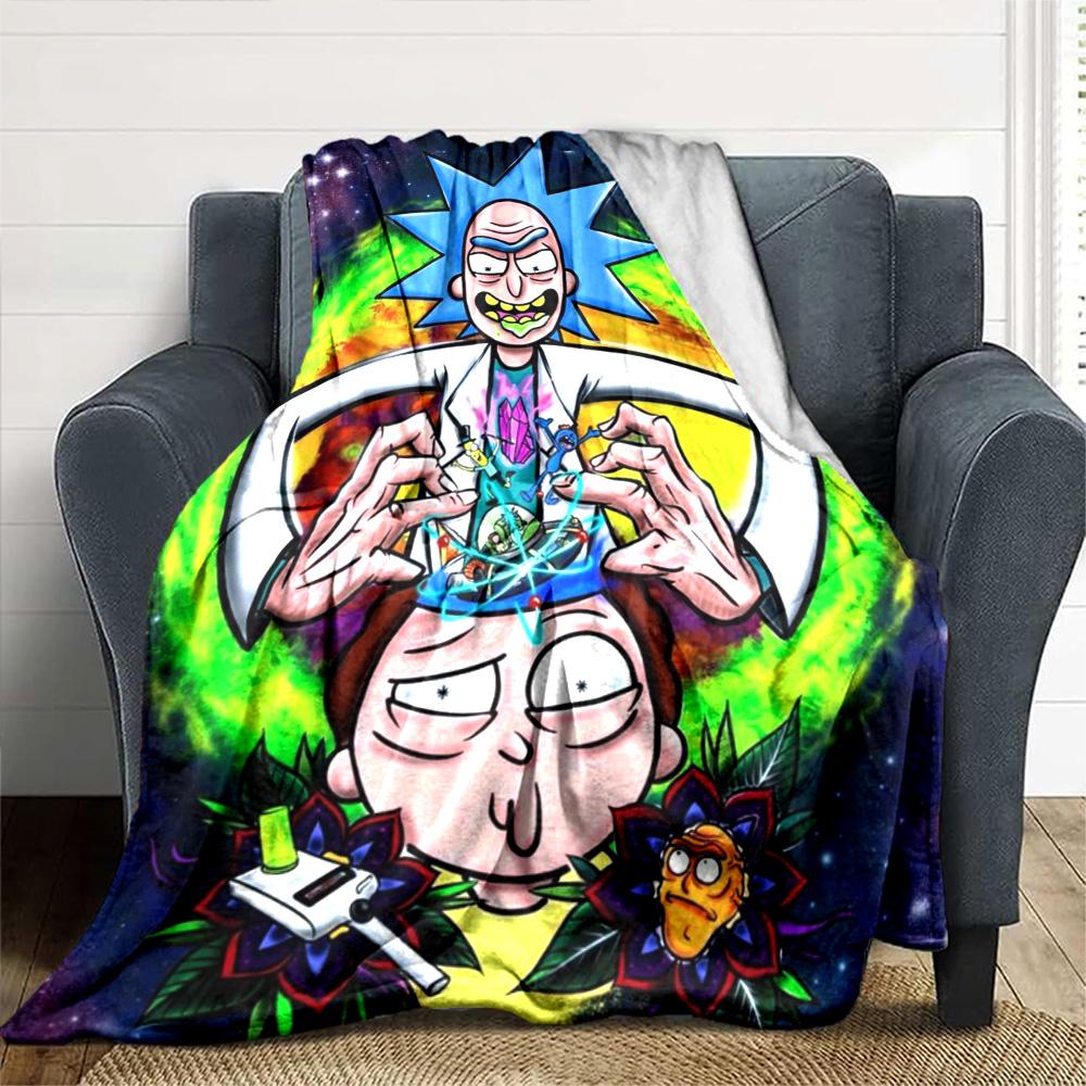 Rick Morty Adventure Flannel Blanket Super Soft Warm Cozy Blanket For Sofa Bed Office Travel Allseason Home Decor Gift