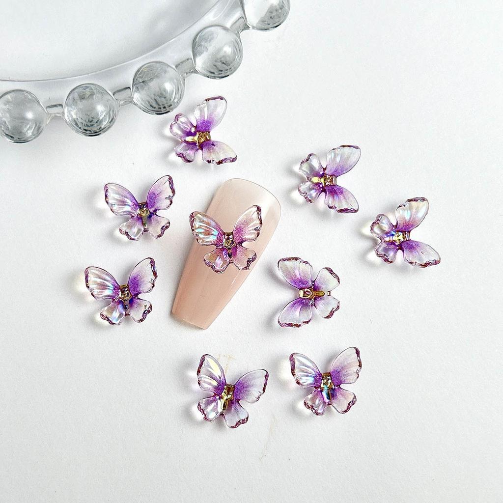 New Trendy Resin Colorful Ice Transparent 3D Fairy Butterfly Nail Art Decorations DIY Wearable Nail Accessories Wholesale