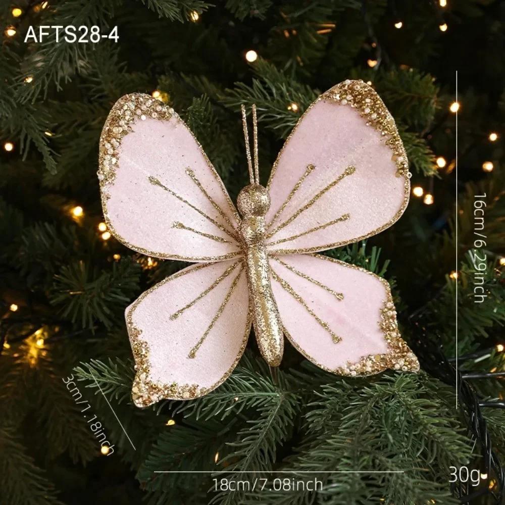 Multicolor Christmas Tree Decoration 25*21cm Gold Powder Fabric Glitter Butterfly Accessories Party Supplies Hanging Decoration