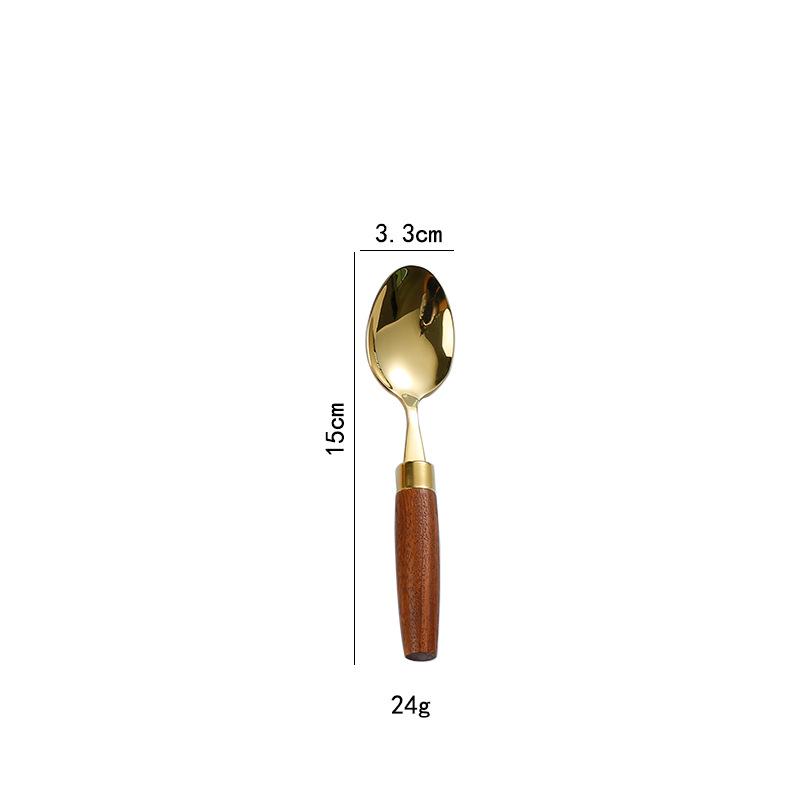 Cylindrical Wood Handle 304 Stainless Steel Cutlery Set: Knife, Fork, Spoon for Main Course & Dessert