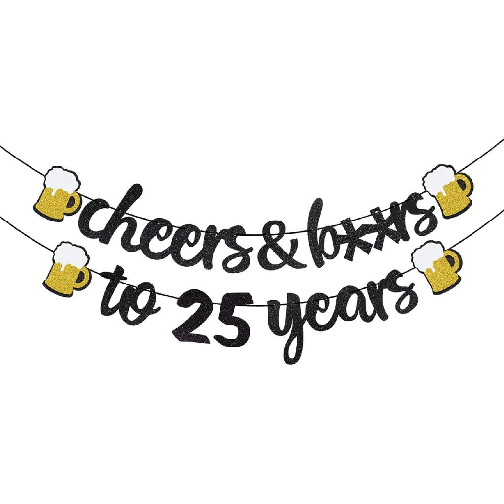 30th Birthday Decorations - Cheers and Beers to 30 Years Banner, Happy 30th Birthday Banner Sign Pre-Strung, Anniversary Party Supplies (Black Gold)