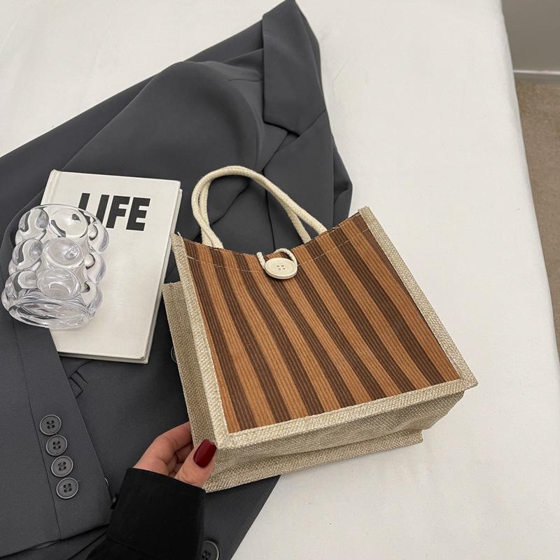 Lunch Box Bento Bag Women'S Fashion Vertical Striped Tote Bag Women Go To Work To Carry Rice Hand Bag