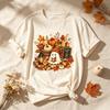 Cute Fall Ghost Pumpkin Spice T‑Shirt, Cozy Autumn Halloween Tee, Retro Fall Season Graphic Shirt, Spooky Cute Ghost Gift For Fall Lover