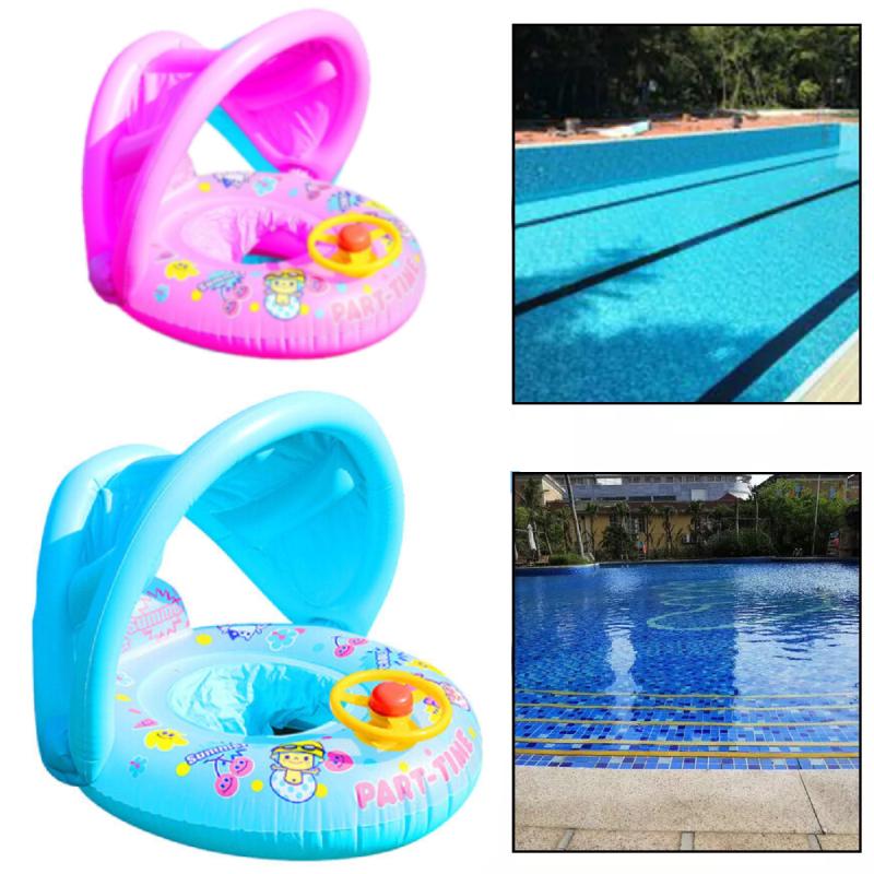 Float Boat Baby Seat With Shade Canopy Kids Inflatable Swimming Pool Aid Ring