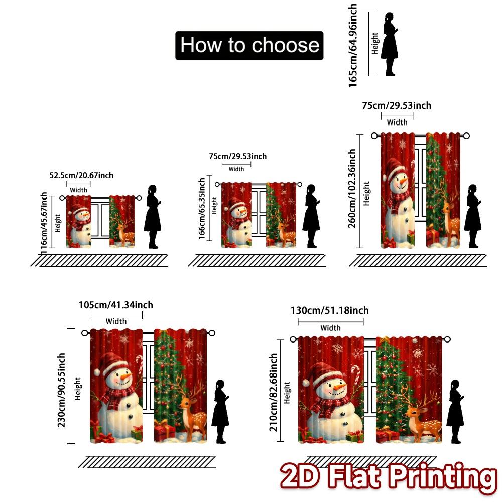 Curtains Christmas Tree Snowman Deer Holiday Chic Durable Polyester Decorations Outdoor Suitable Curtain Set Of 2 Made Washable