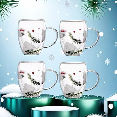 2/4 Stück Doppelwandiges Glasbecher-Set Klar Weihnachten Kaffee Milchbecher Zuhause Hitzebeständig Espressotasse Partygeschenke Glaswaren Teetasse