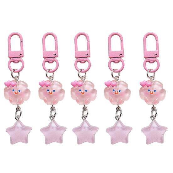 

5Pcs Keychain Soft Expression Cloud Glitter Star Charm Key Chain Pendant with Alloy Buckle Schoolbag Decoration розовый