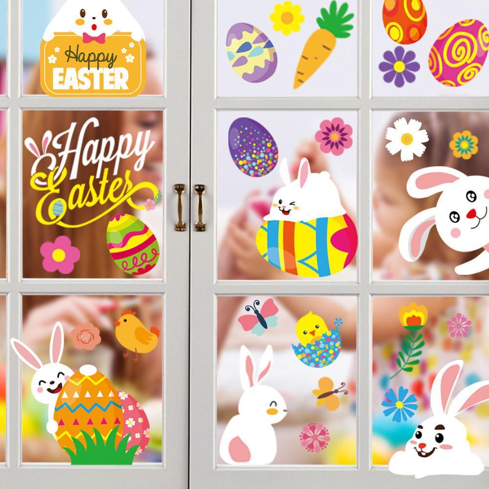 Xh107 Easter Whimsical Bunny Static Window Stickers For Playful Decor Family