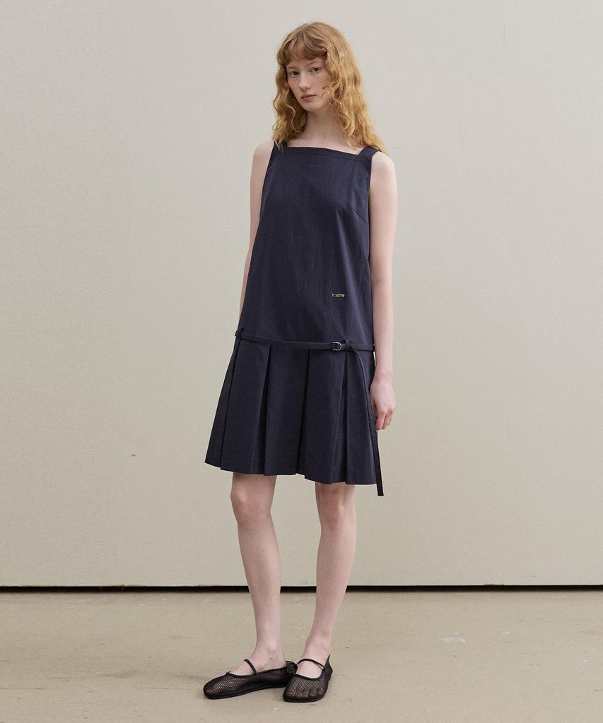 Artid Low Belted Pleated Mini Dress_Navy