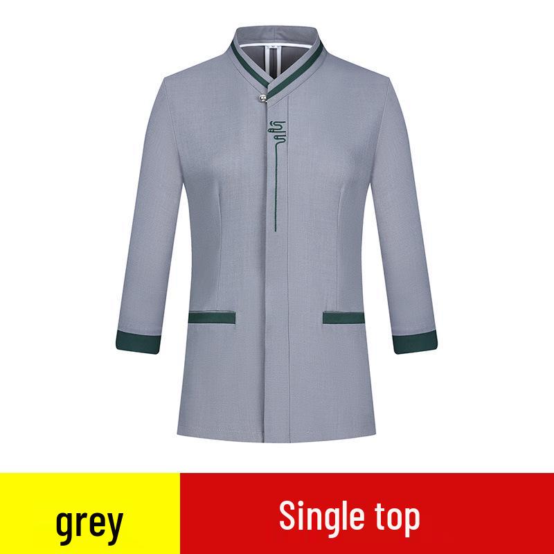 Women's Three-Quarter Sleeve Hotel Attendant Uniform with Print Embroidery