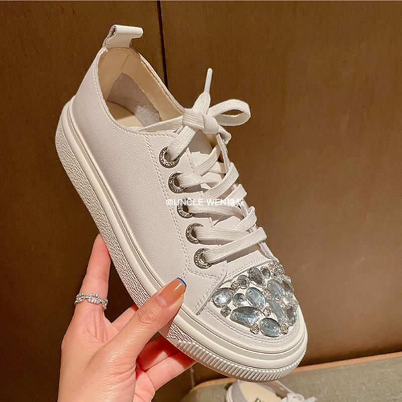 

Полутапочки женские весна-лето 2025 новые на плоской подошве одинарная обувь стразы повседневные кеды платформа белые туфли женские 37