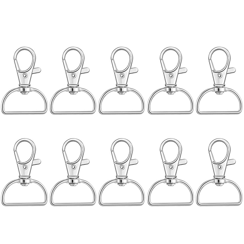 10Pcs Swivel Clasps with D Rings Lanyard Snap Hooks Keychain Clip Hook Metal Lobster Claw Clasps for Key Rings Crafting Sewing