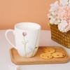 Floral Pattern Fine Bone China Mug, White Porcelain Coffee Mug with Handle, Safe for Microwave Oven, 1pc