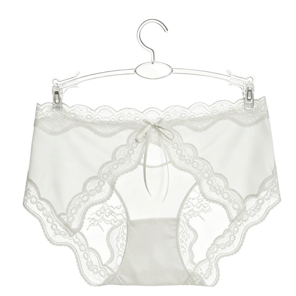 Panty Mid Waist Lace Satin Panties Mesh Sweet Bow Briefs Patchwork Invisible Underwear For Women Women