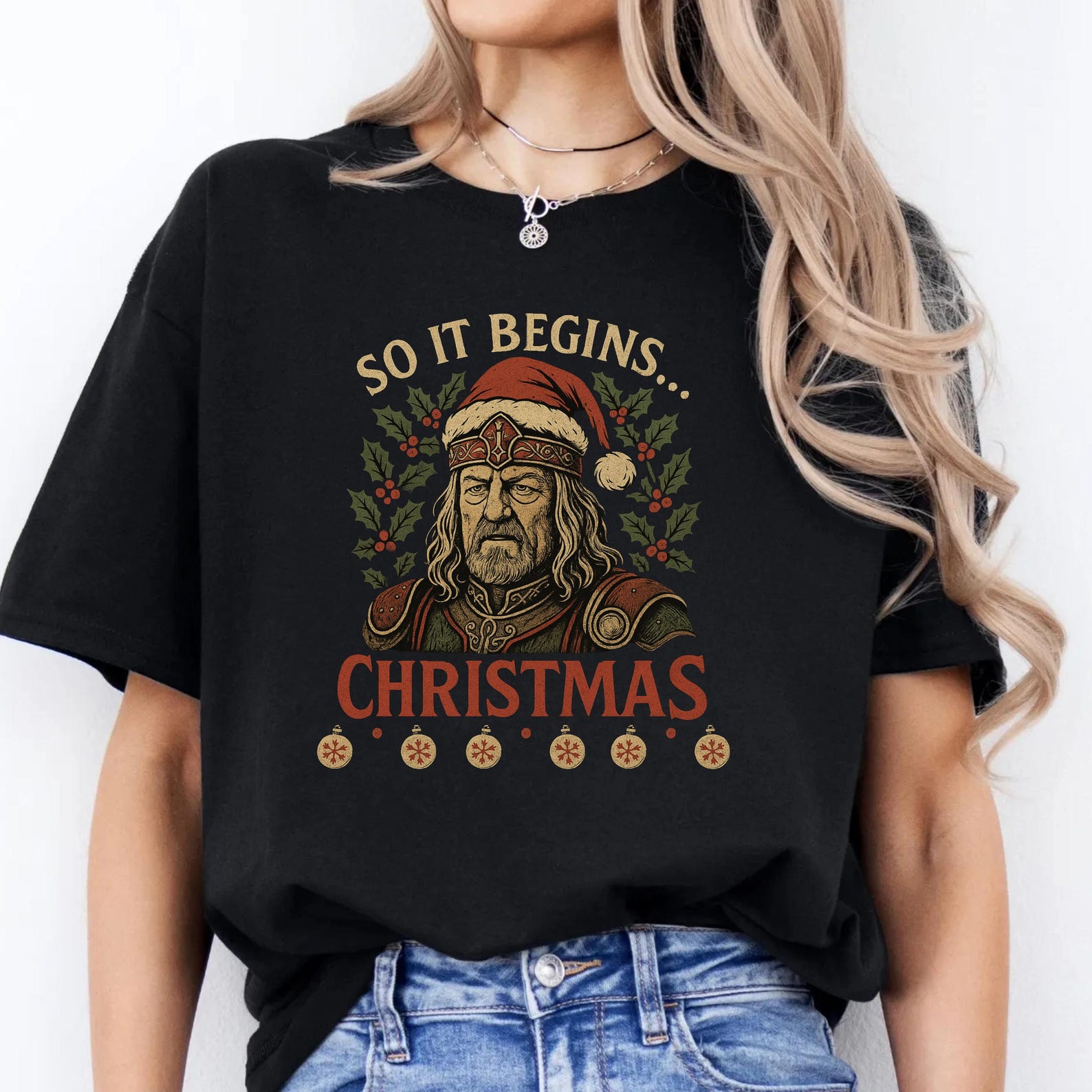 Ugly Christmas T-Shirt Theoden – So It Begins.... Christmas Design for Fantasy & Middle Earth Fans 4XL