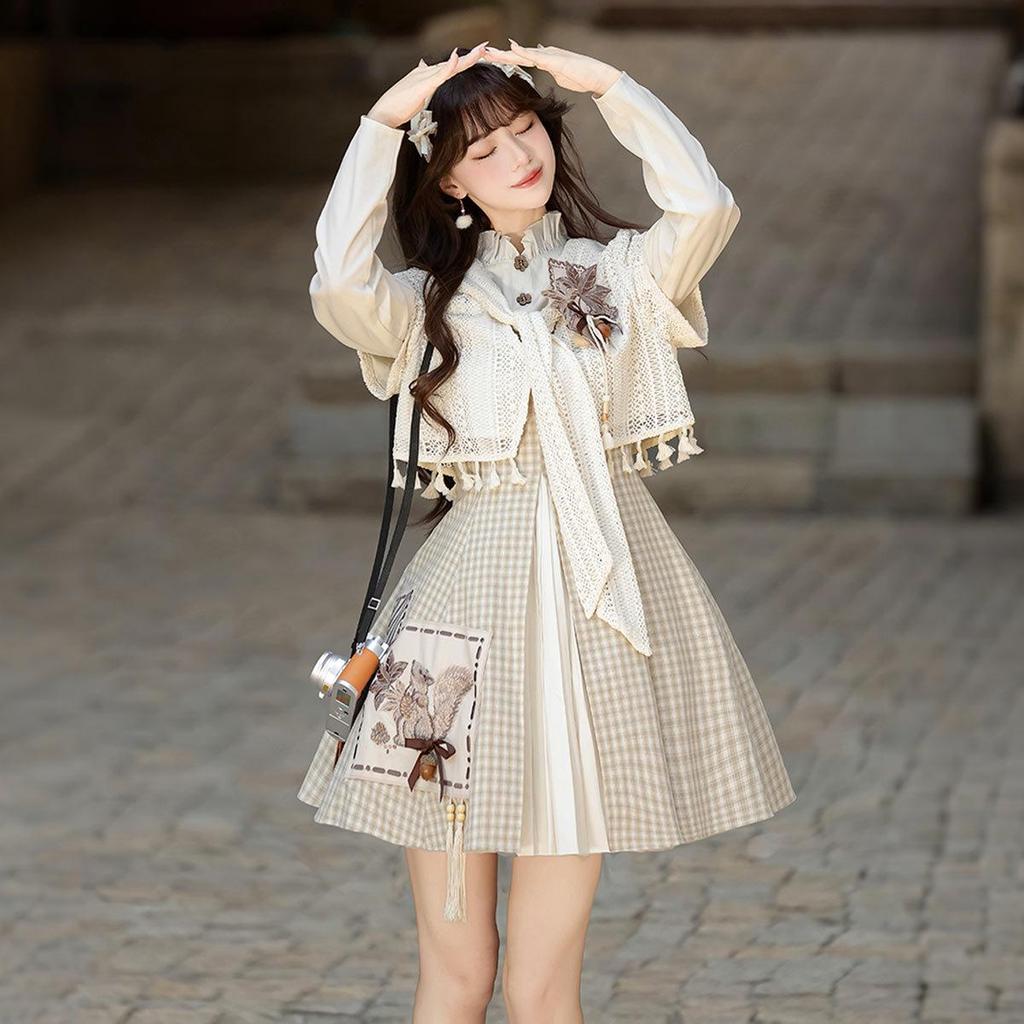 Yi Meng Ge Herbstfrucht Hanfu Damen Chinesischer Stil Oberteil & Kleid Set