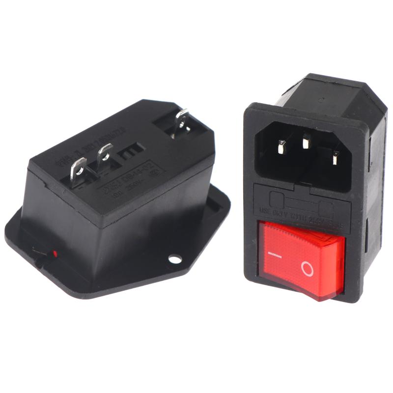 IEC320 C14 AC Electrical Socket Red LED Rocker Switch 10A 250V 3 Pin for Home Theater System Power Access