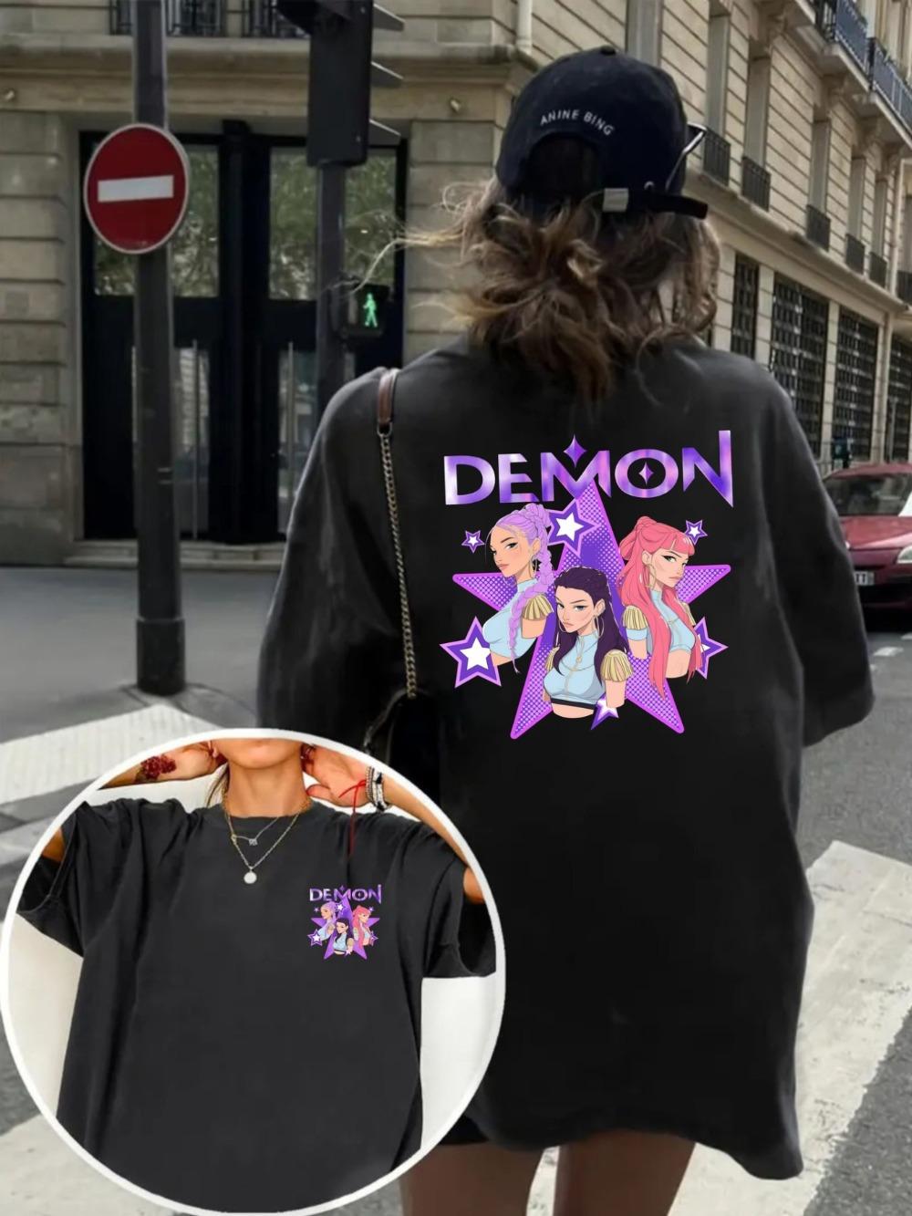 

Women s Demon Anime Graphic T-shirt Soft Breathable Star Demon Print Chibi-style Character Short Sleeve Casual Attire All-season 3XL