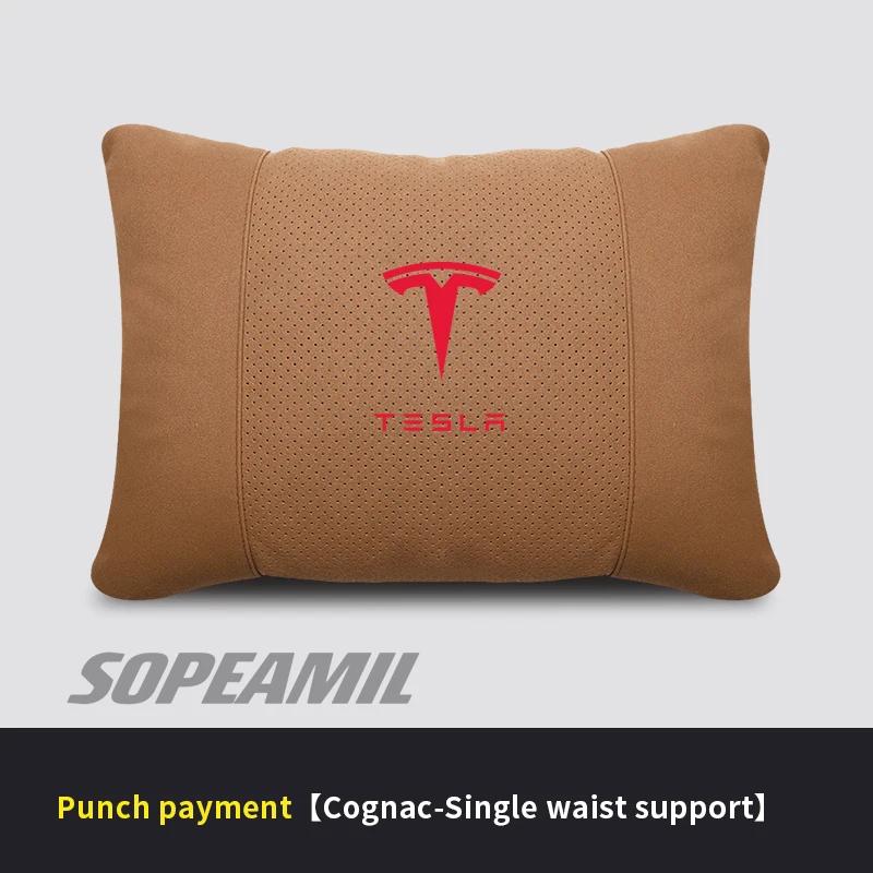 TDMC1 Car Ventilate Suede Headrest Neck Support Tesla Model 3 Model Y Model S Model X Cybertruck Roadsrer Seat Waist Cushion Pillow
