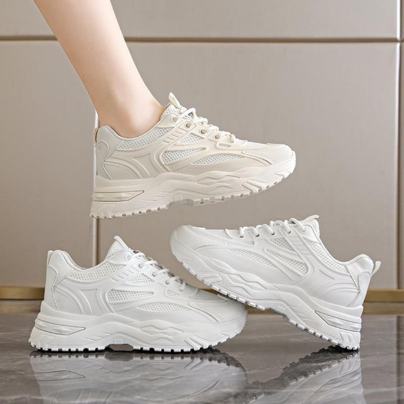 New Spring 2025 Fashionable Thick-soled Height-increasing Casual Single-shoe Mesh Lightweight Running Women's Shoes