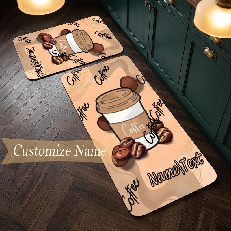 Cozy Coffee (14) Customize Name Flannel Kitchen Mat Soft Non-Slip Kitchen Floor Runner Rug for Home Kitchen Decor