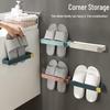 Punch-Free Wall-Mounted Shoe Rack: Multi-Layer Space-Saving Bathroom Slippers Storage with Hooks
