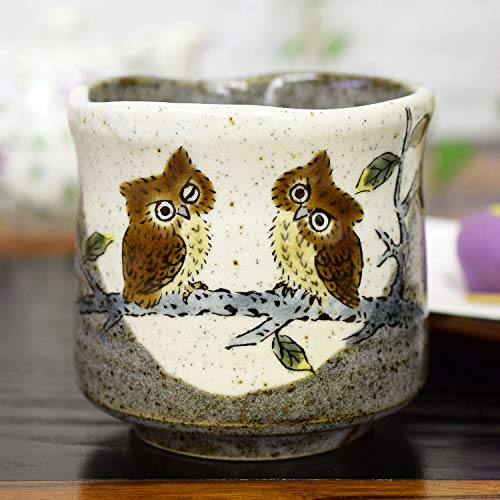 Waza no Kura Stylish Kutani Ware Teacup with Owl Design, Large, Ceramic, Brand Name, Japanese Tableware, Made in Japan, Perfect as a Birthday Gift, 60