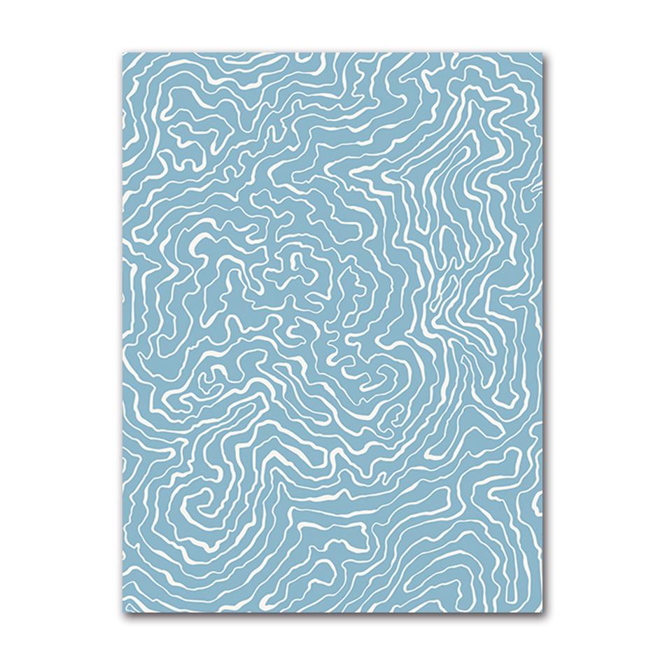 Blue Curved Abstract Canvas Painting Pattern, French Nostalgia Poster, Wall Art, Nordic Picture, Room Decoration, Flower Pattern