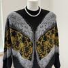 Ladies Retro Floral Knitwear Contrast Color Casual Elegant Pullover Sweater