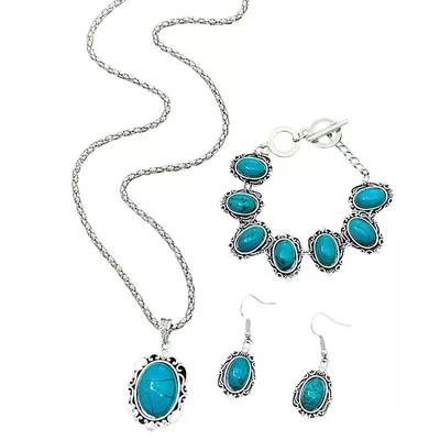 3-teiliges Damen-Set mit Vintage-Türkis-Armband, Halskette und Ohrringen, Heilstein-Dekoration, Geschenk