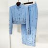 2025 Celebrity Fashion Beaded Diamond Crop Top & Long Skirt Set