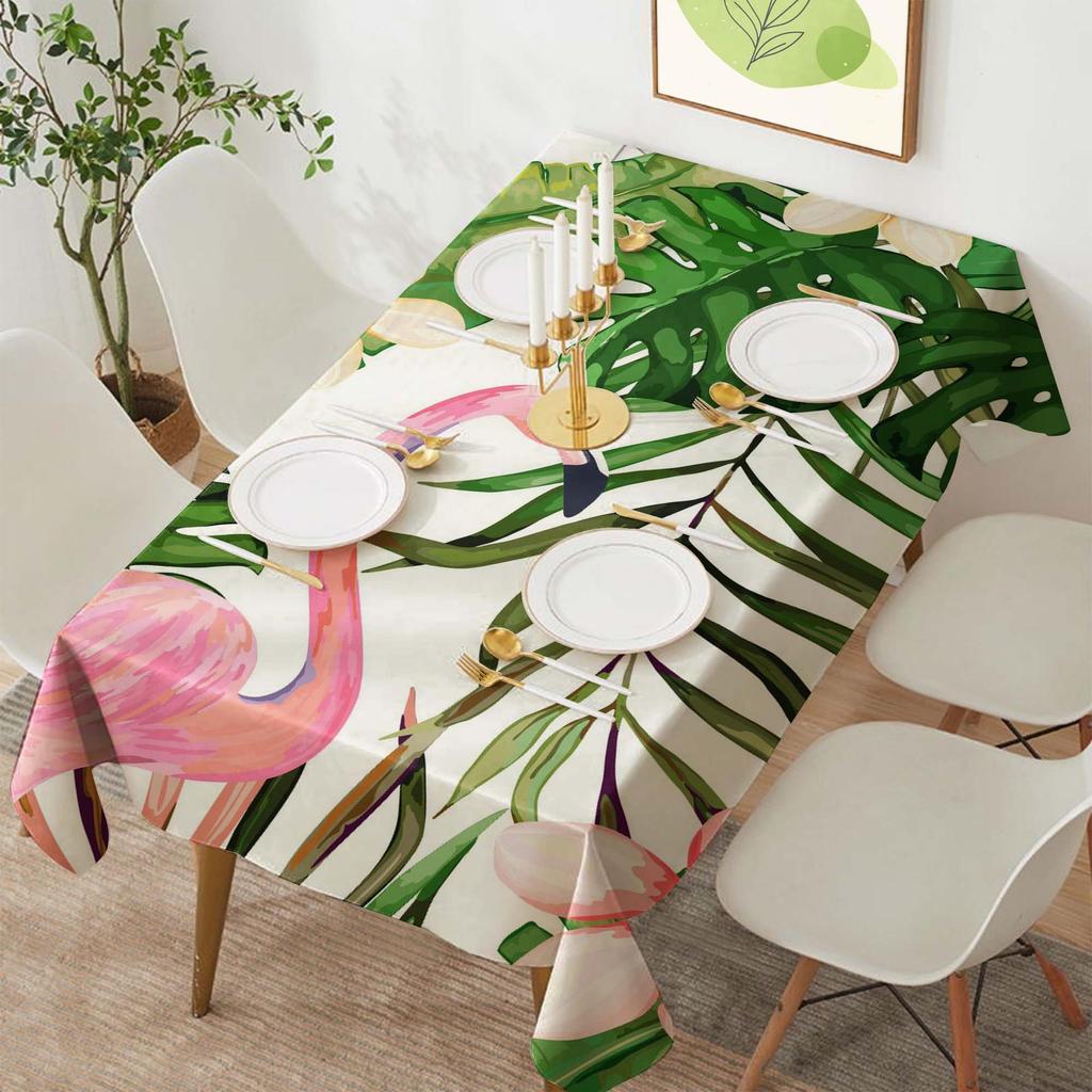 Tropical Flamingo Polyester Rectangular Tablecloth for Parties and Dining