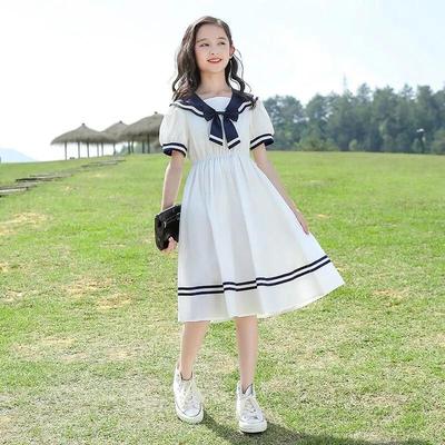 Girls' Summer Puff Sleeve Bow Princess Dress