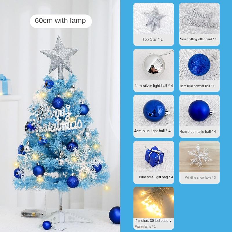 Hot Sale 45/60cm Mini Christmas Tree With lights Blue Christmas Tree Desktop Mini Christmas Miniature Pine With Ornaments