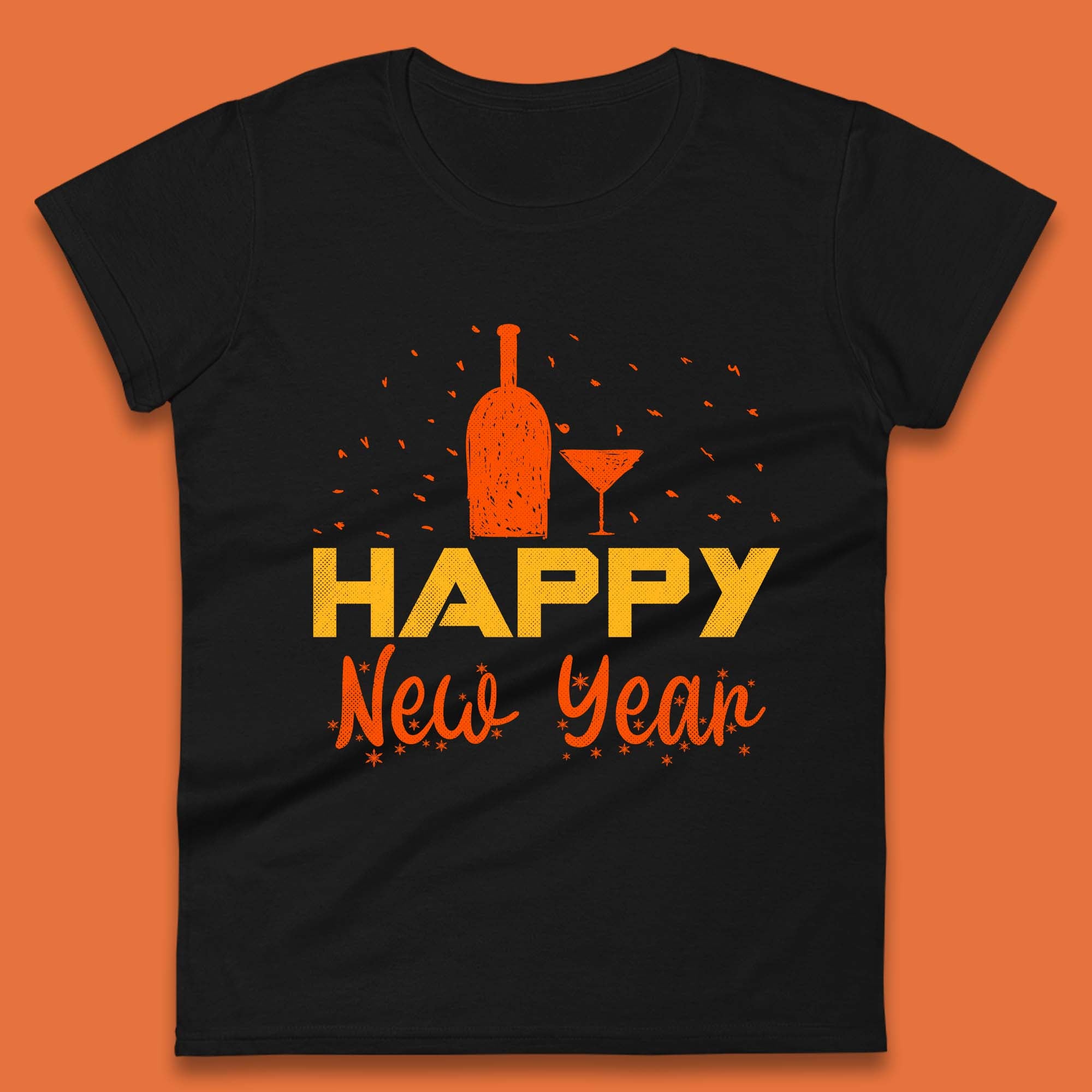 Happy New Year Wine Drinking Womens T-Shirt Mens Tops Tees Unisex S