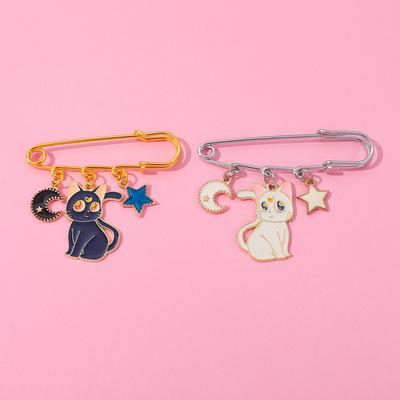 Cute Sailor Moon Character Metal Badge Luna Black Cat White Cat Alloy Brooch Pin